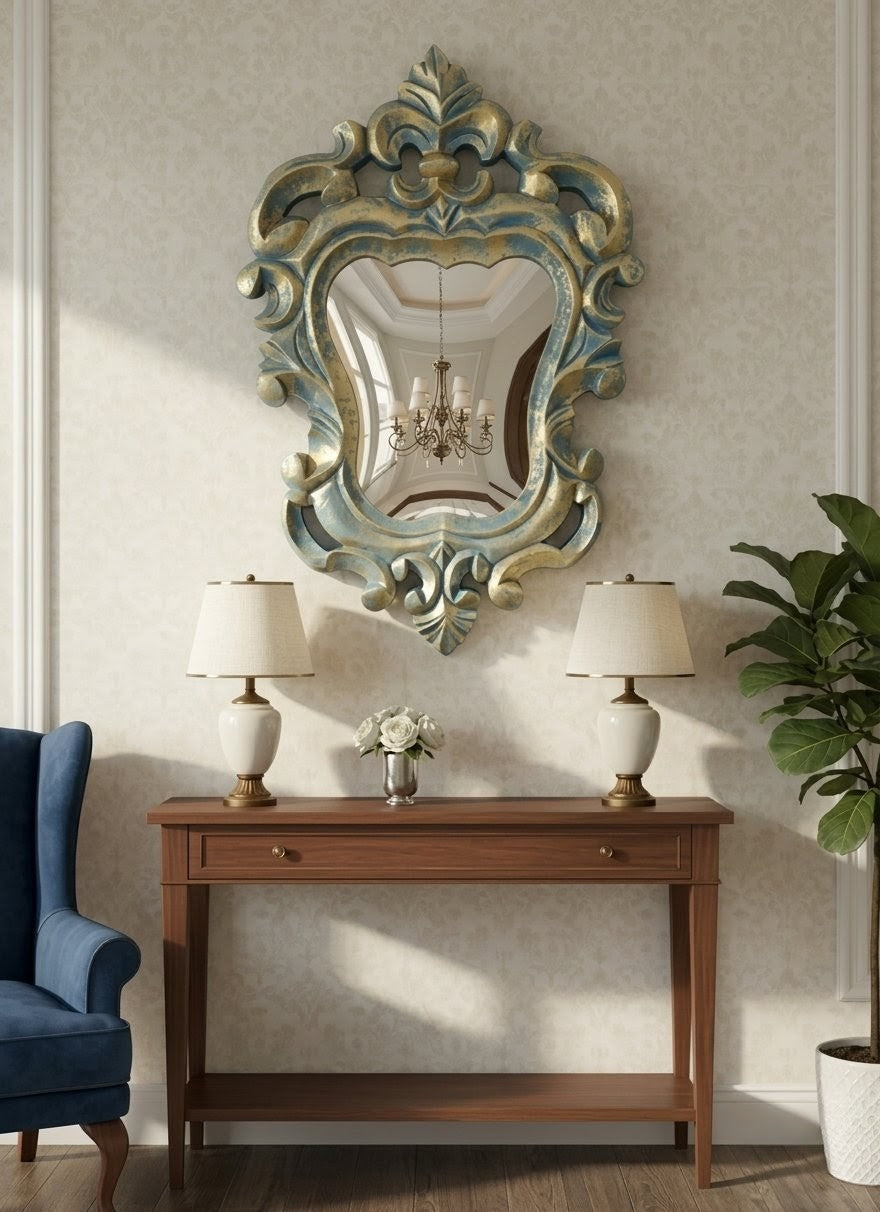 Wooden Aura Handcrafted Victorian Wall Mirror