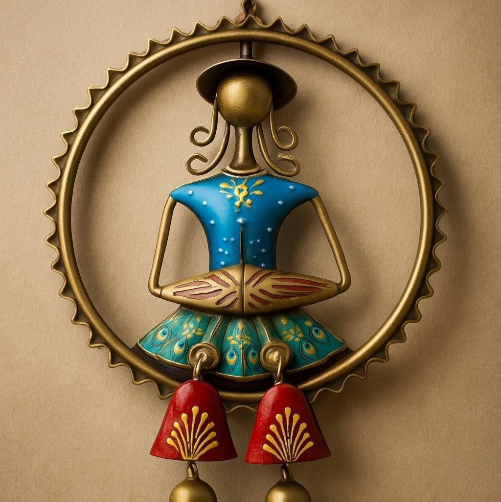 Handcrafted Iron Tribal Wall Hanging – 26-Inch Traditional Metal Art with Decorative Bells