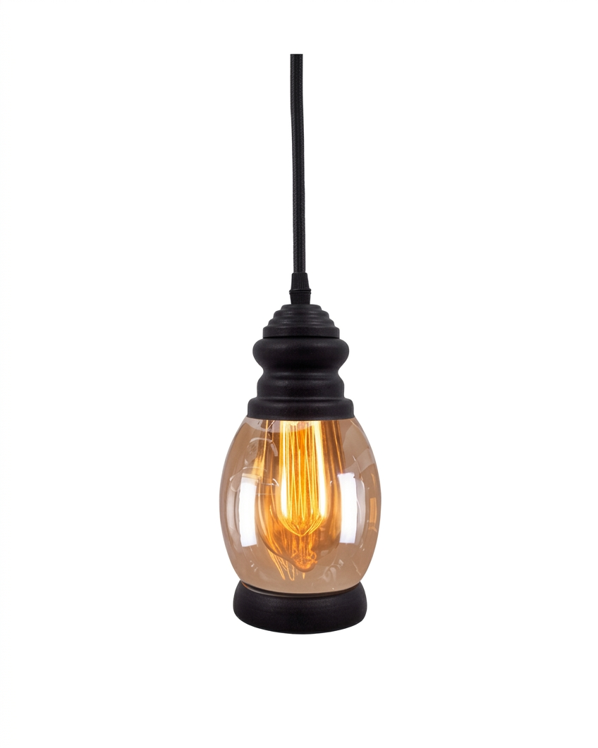 Industrial Vintage Amber Glass Pendant Light