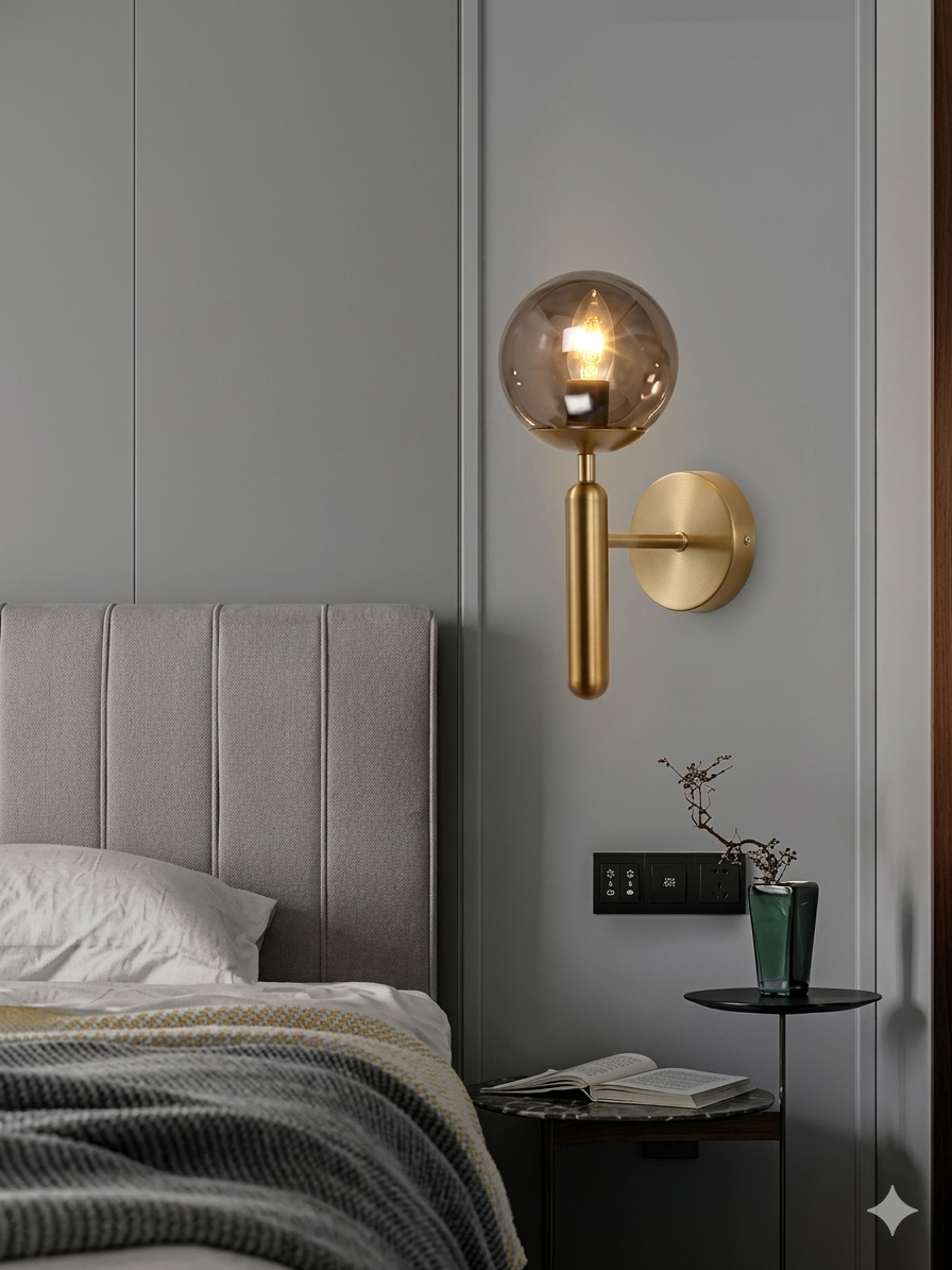 Minimalist Gold & Smoked Glass Sconce