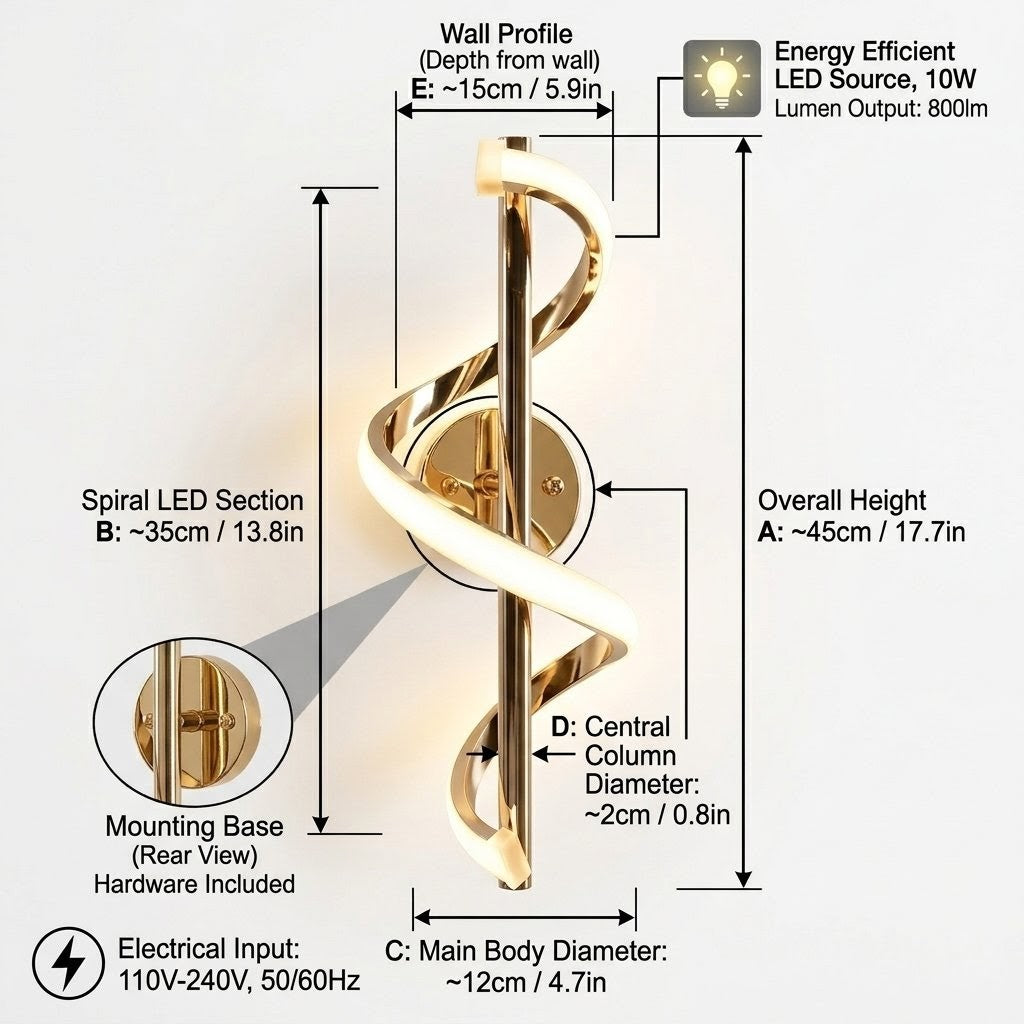 Luxurious Gold-Toned Spiral LED Wall Light (Pack Of 2)