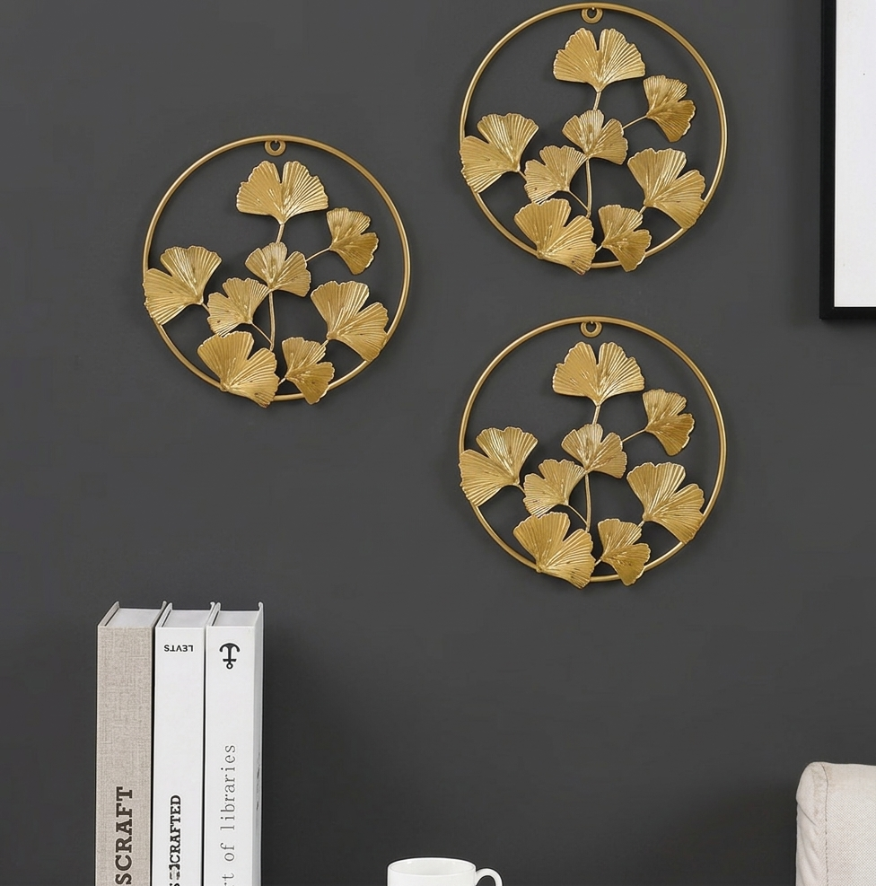 Elegant Ginkgo Leaf Metal Wall Art – Set of 3