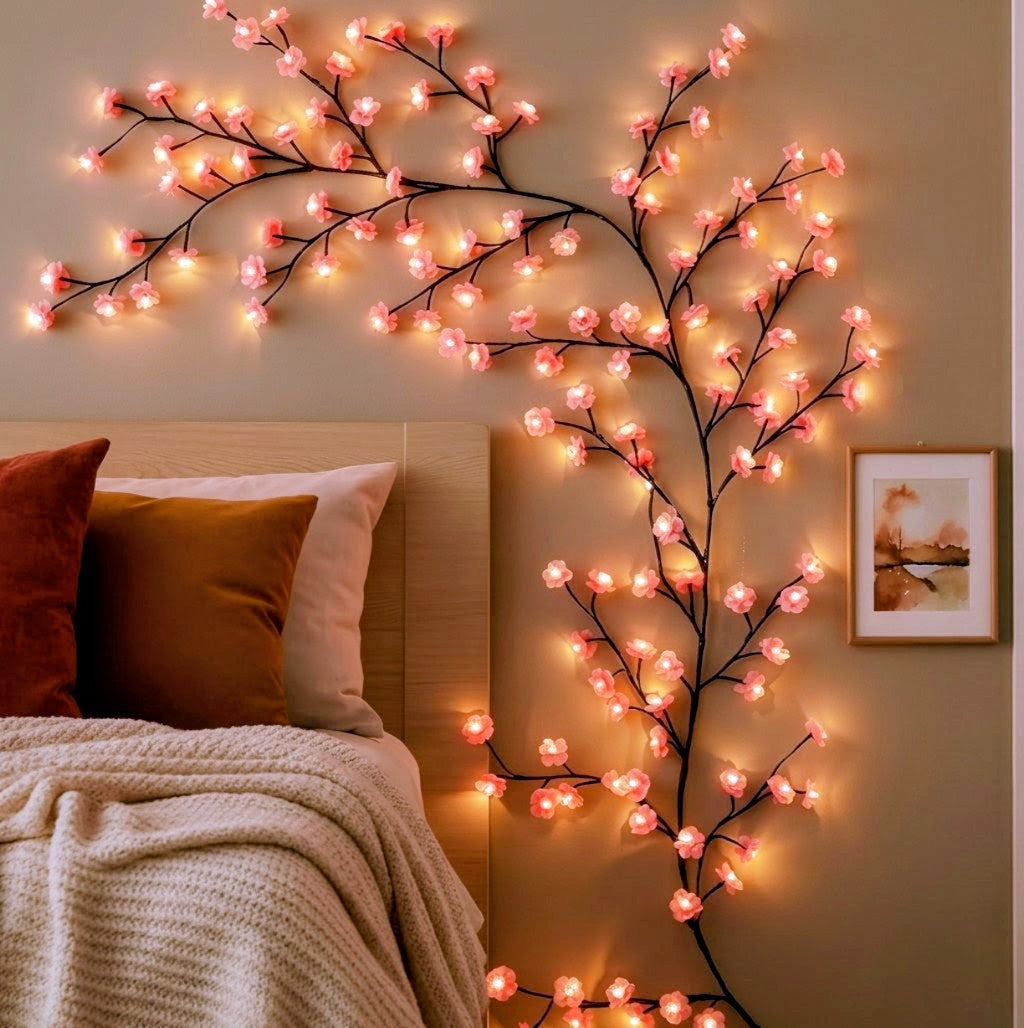 Elegant Glowing Cherry Blossom Vine – Aesthetic LED Wall Decor
