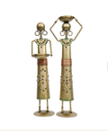 Title: Handcrafted Iron Tribal Lady Statues with Diya Holders (Set of 2) – 11-Inch Rustic Metal Home Decor