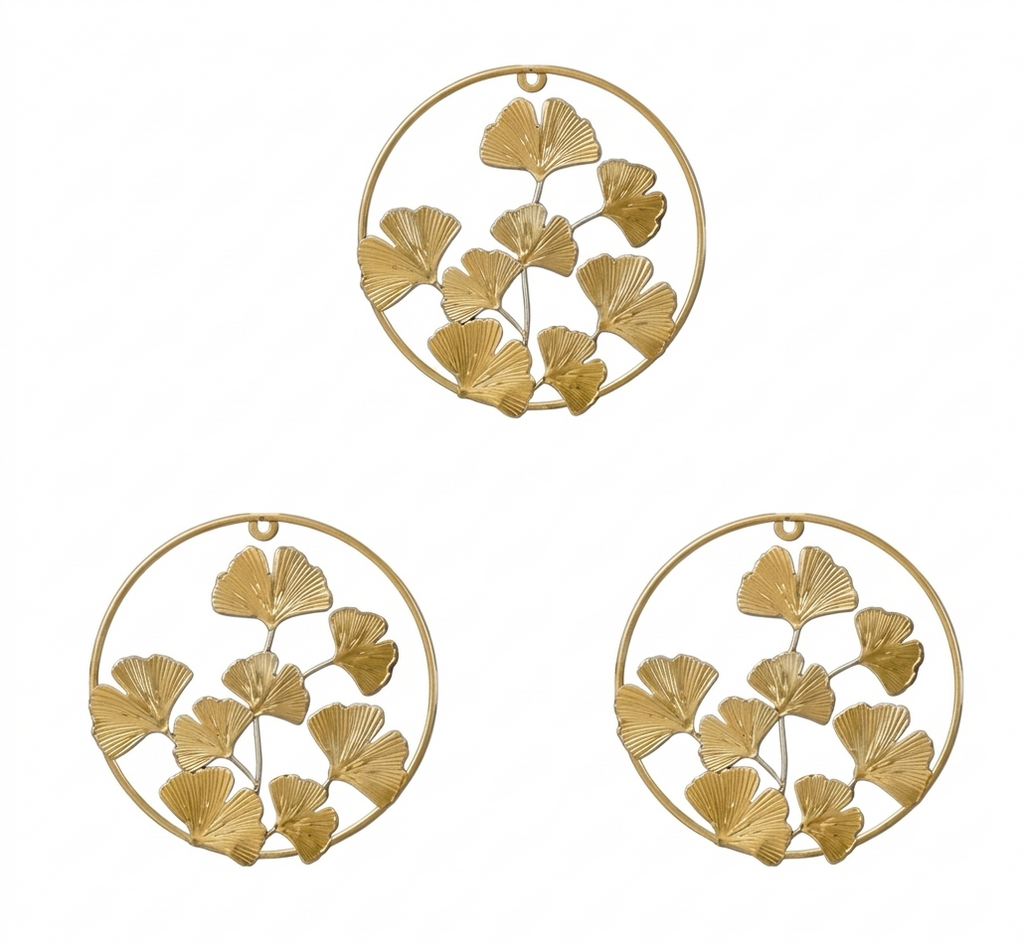 Elegant Ginkgo Leaf Metal Wall Art – Set of 3