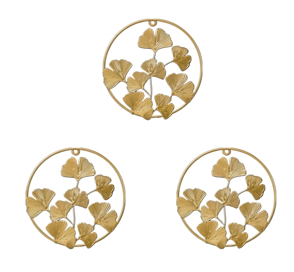Elegant Ginkgo Leaf Metal Wall Art – Set of 3