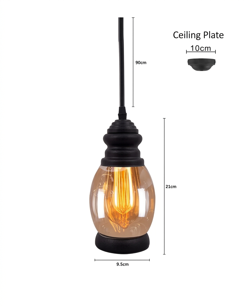 Industrial Vintage Amber Glass Pendant Light