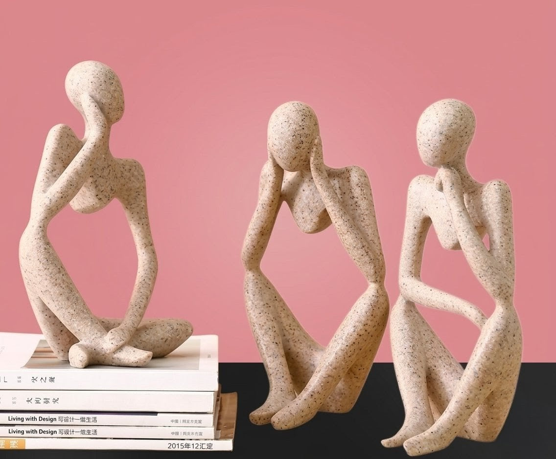 Modern Abstract Sandstone Thinker Sculptures - Set of 3