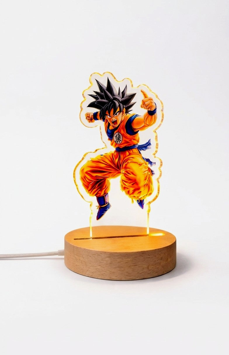 Goku Super Saiyan 3D Acrylic LED Night Light – Premium Wooden Base Edition
