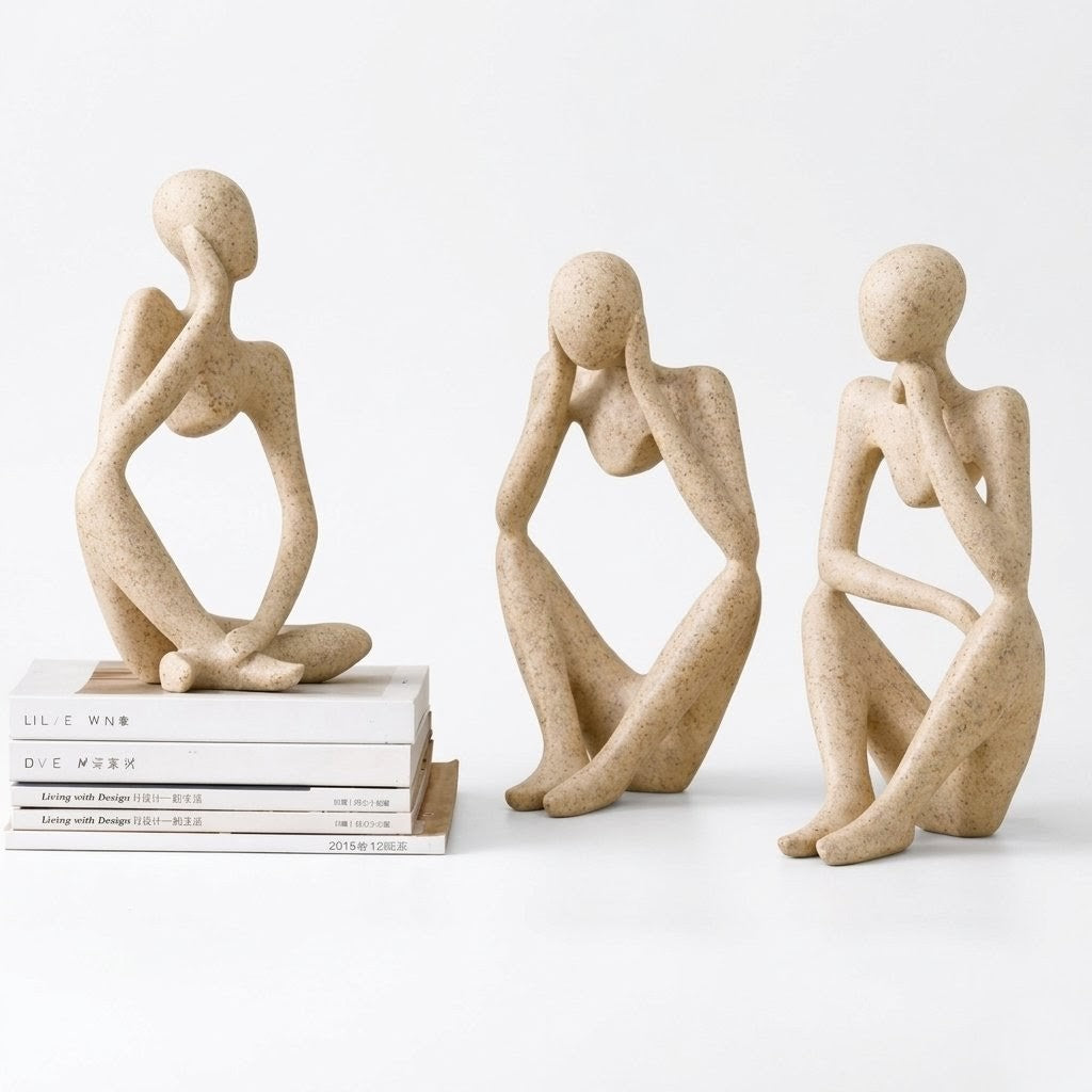 Modern Abstract Sandstone Thinker Sculptures - Set of 3