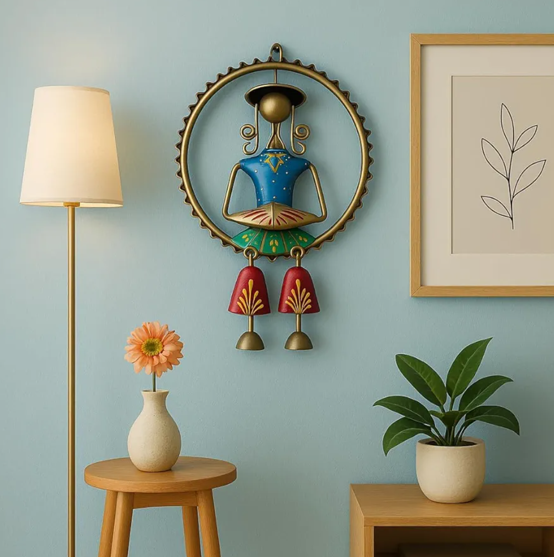 Handcrafted Iron Tribal Wall Hanging – 26-Inch Traditional Metal Art with Decorative Bells