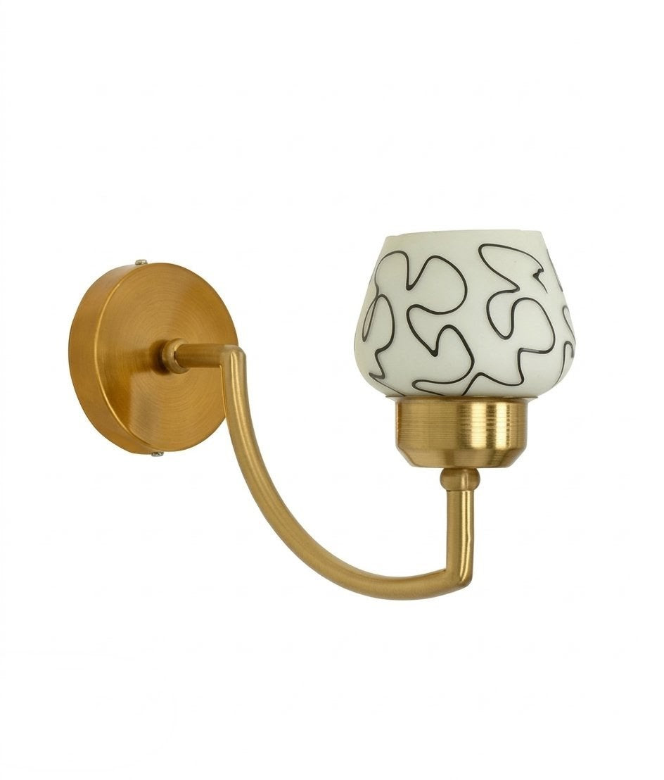 Modern Golden Curved Wall Sconce with Patterned Glass Shade