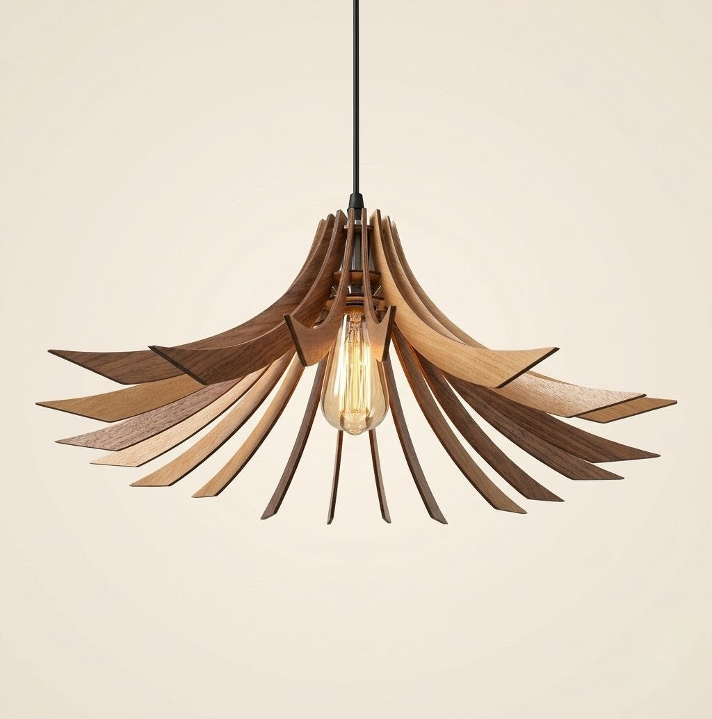Modern Wooden Sunburst Pendant Light