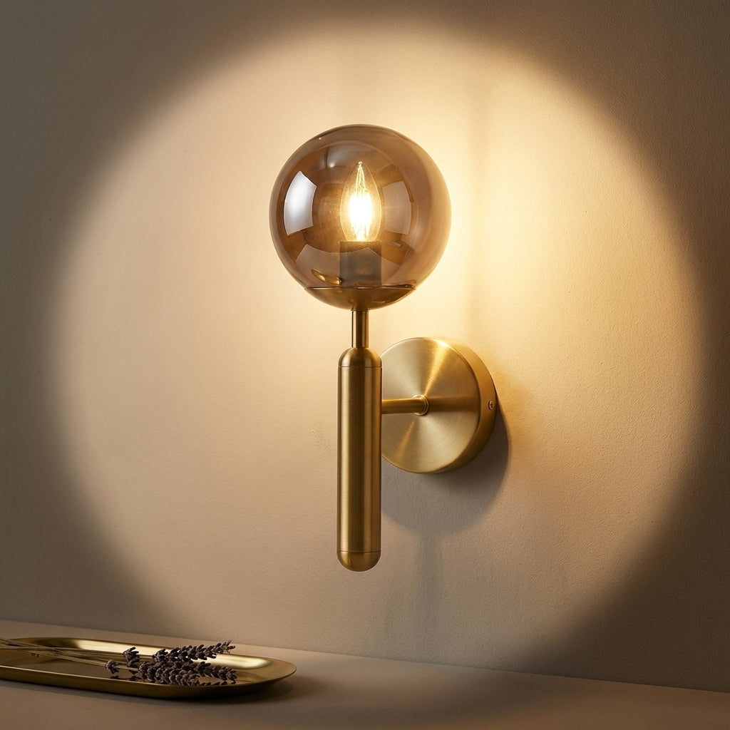 Minimalist Gold & Smoked Glass Sconce
