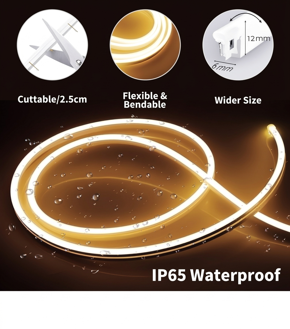 5M Flexible Silicone Neon LED Strip Light, Cuttable Warm White Glow