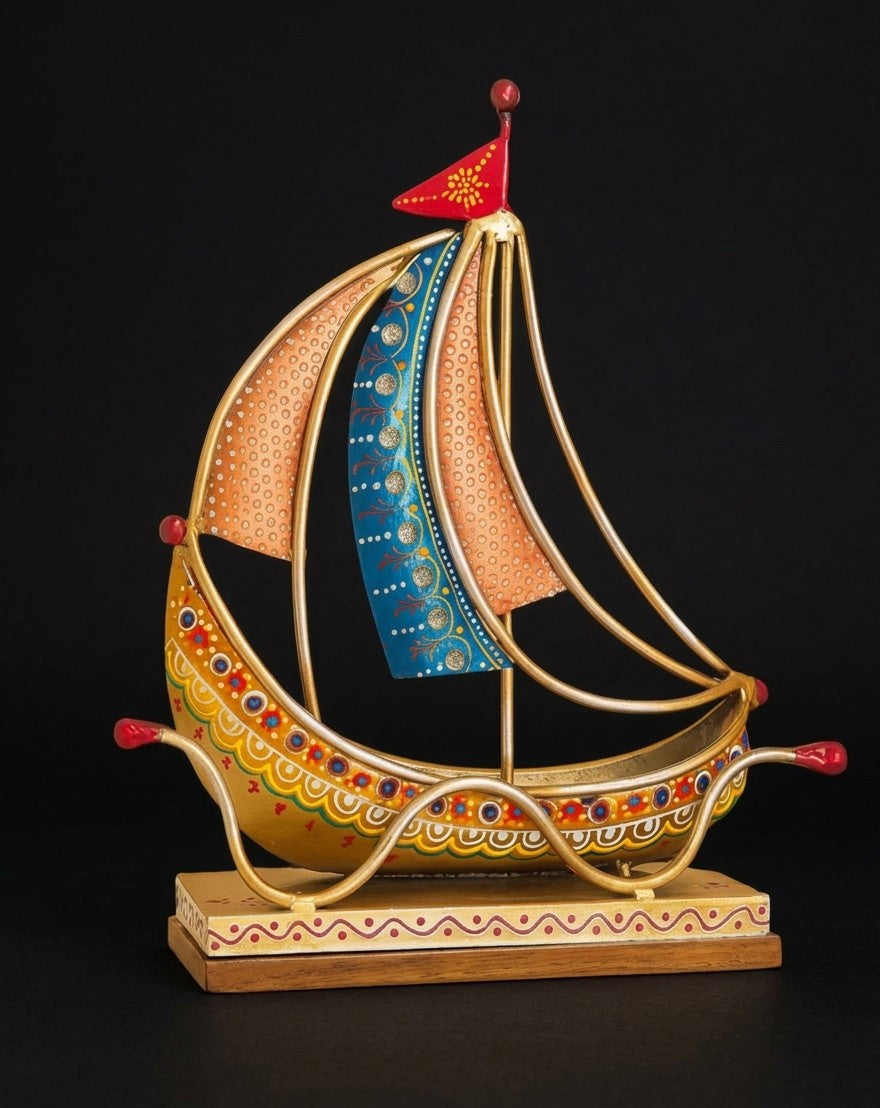 Majestic Voyager: Handcrafted Meenakari Iron Boat Decor