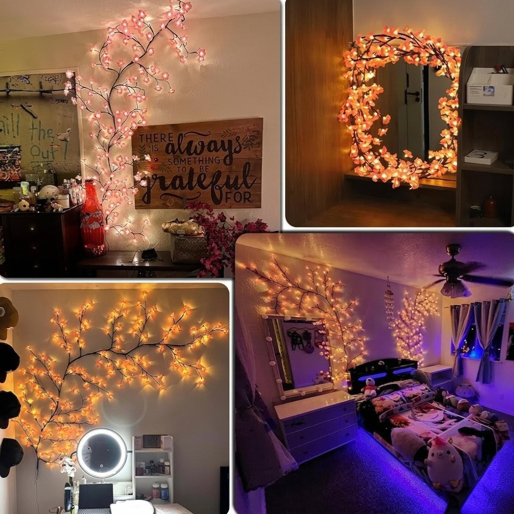 Elegant Glowing Cherry Blossom Vine – Aesthetic LED Wall Decor