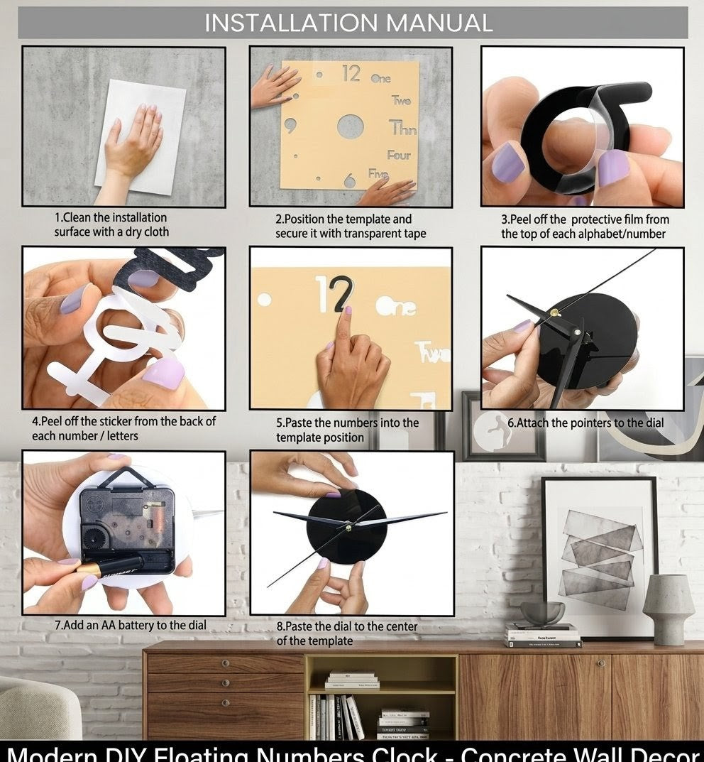 Modern DIY Frameless Large 3D Wall Clock