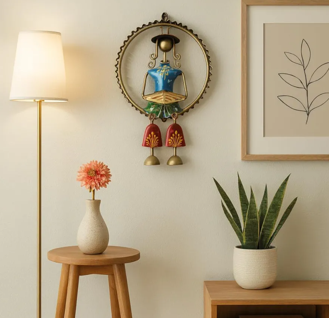 Handcrafted Iron Tribal Wall Hanging – 26-Inch Traditional Metal Art with Decorative Bells