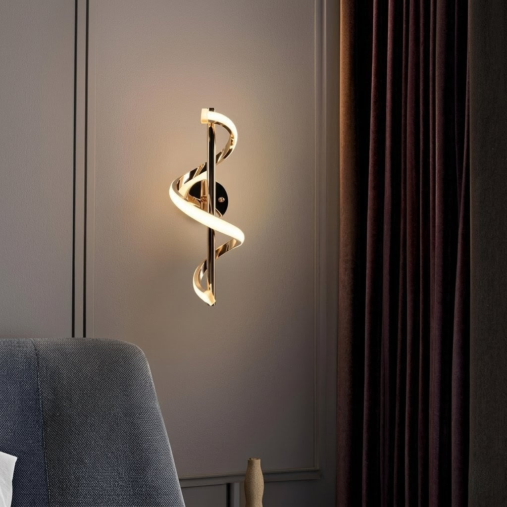 Luxurious Gold-Toned Spiral LED Wall Light (Pack Of 2)