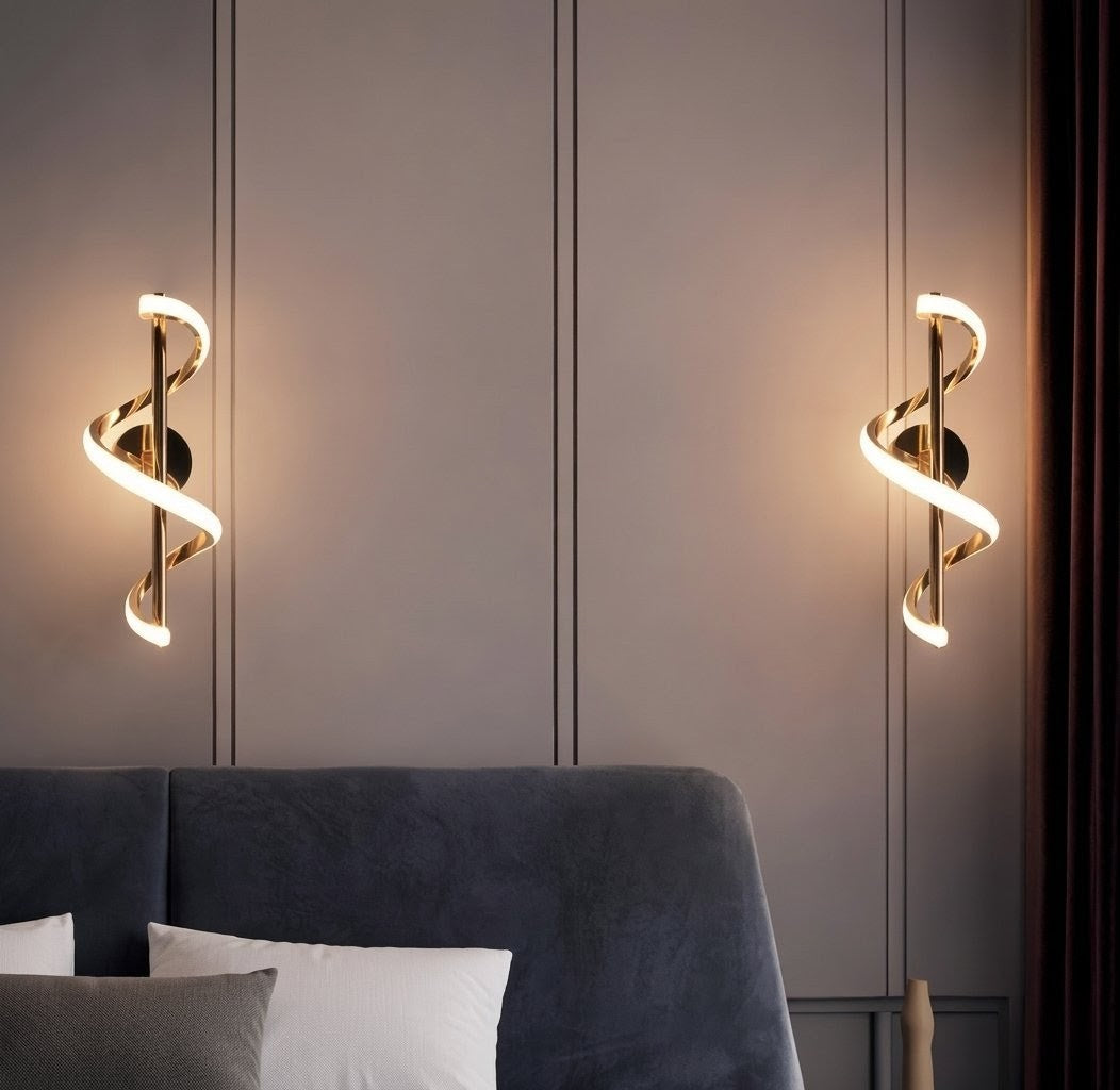 Luxurious Gold-Toned Spiral LED Wall Light (Pack Of 2)