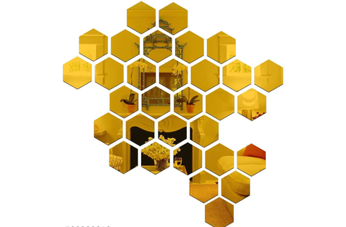 30-Piece Golden Hexagon Mirror Wall Sticker Set – DIY Geometric Acrylic Wall