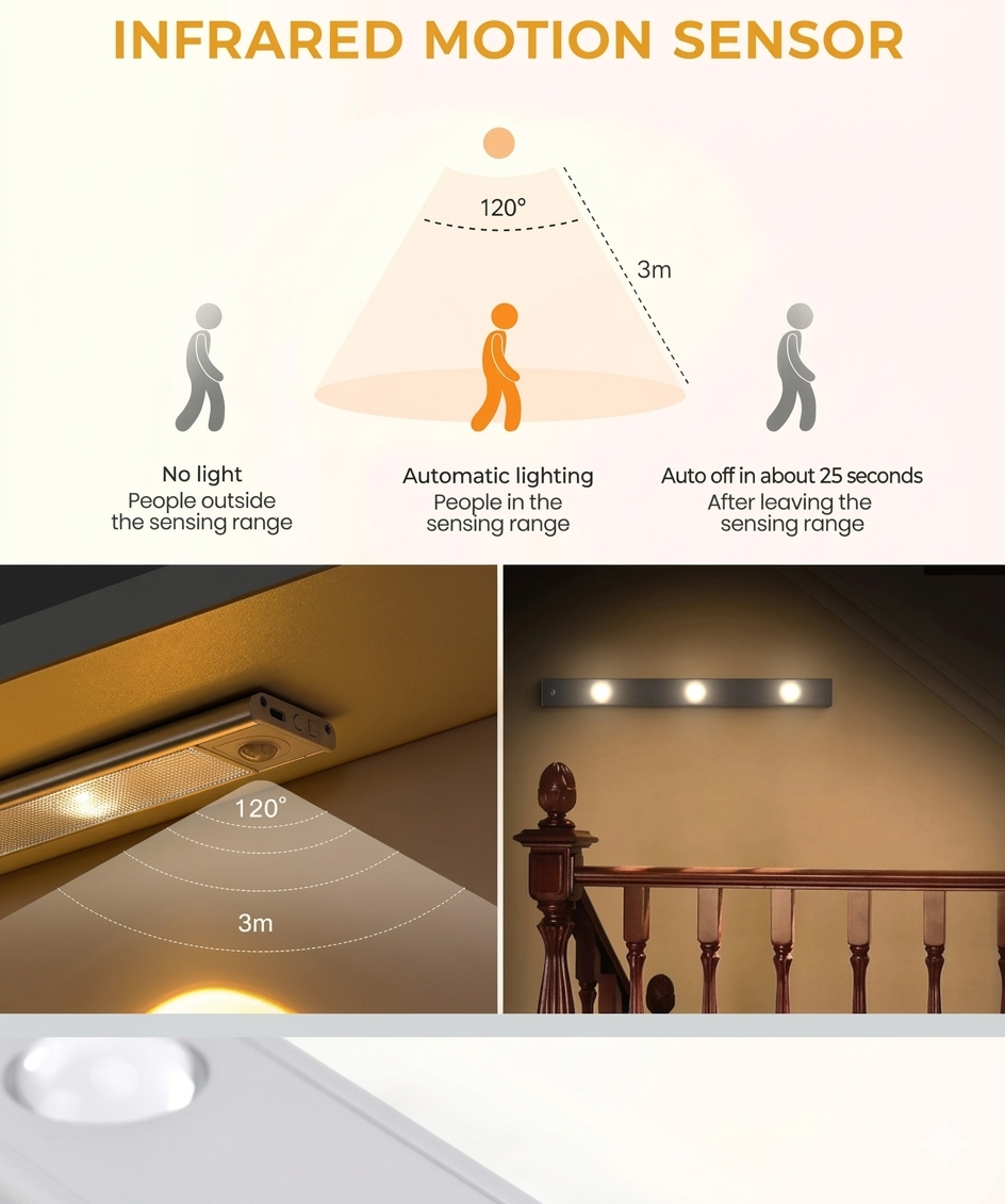 Ultra-Thin Magnetic LED Motion Sensor Light - Stepless Dimmable & 3 Color