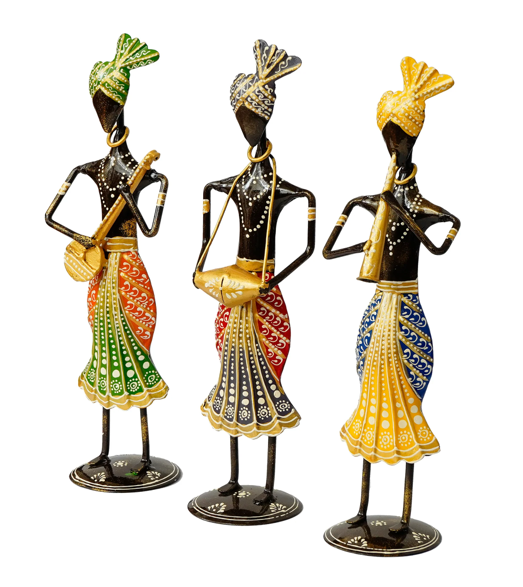 Handcrafted Rajasthani Iron Musician Set of 3 – Traditional Turbaned Folk Singers (13 Inch, Multicolor)