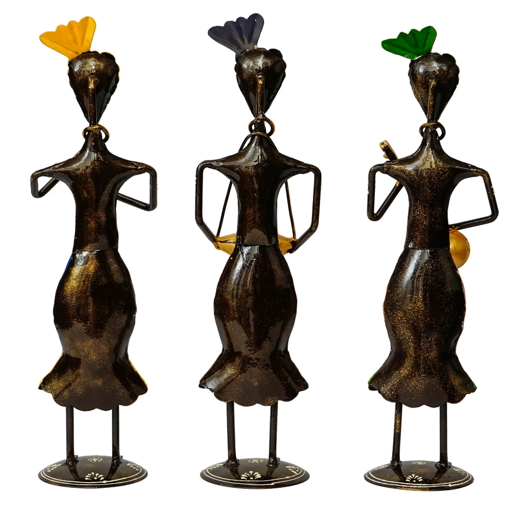 Handcrafted Rajasthani Iron Musician Set of 3 – Traditional Turbaned Folk Singers (13 Inch, Multicolor)