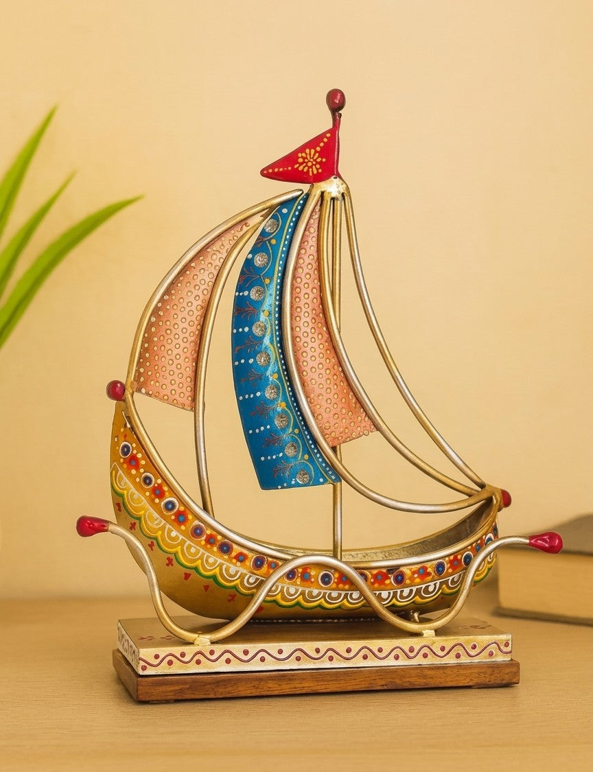 Majestic Voyager: Handcrafted Meenakari Iron Boat Decor