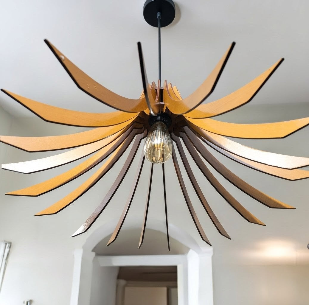 Modern Wooden Sunburst Pendant Light