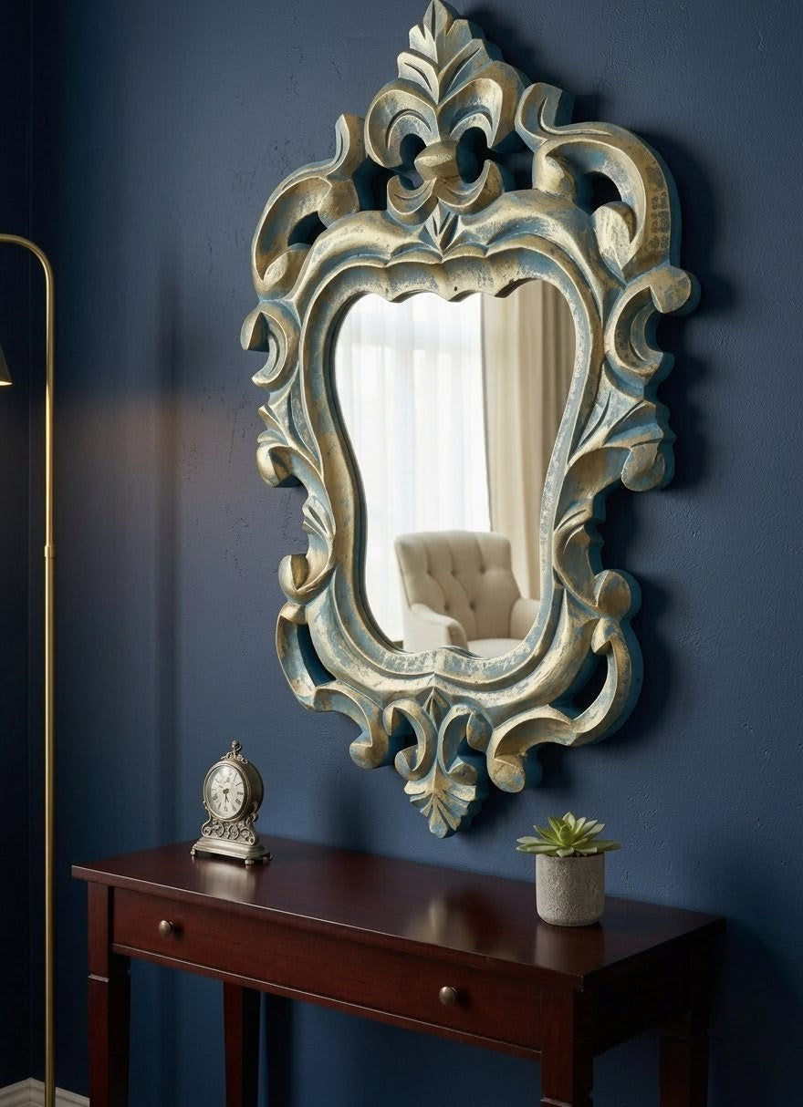 Wooden Aura Handcrafted Victorian Wall Mirror