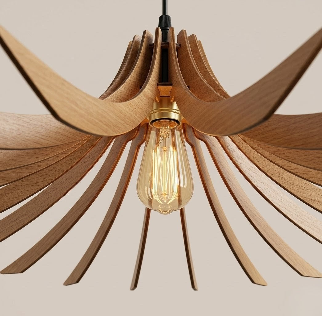 Modern Wooden Sunburst Pendant Light