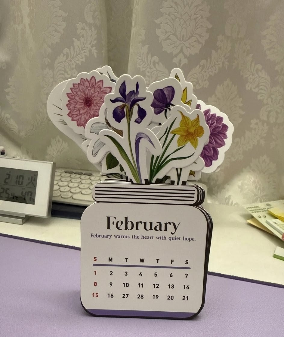 Die-Cut Floral Jar Desk Calendar