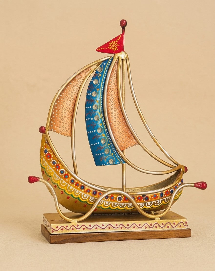 Majestic Voyager: Handcrafted Meenakari Iron Boat Decor