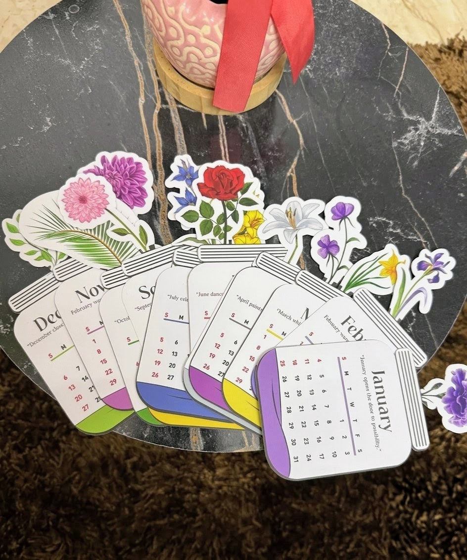 Die-Cut Floral Jar Desk Calendar