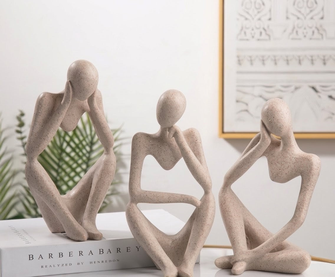 Modern Abstract Sandstone Thinker Sculptures - Set of 3